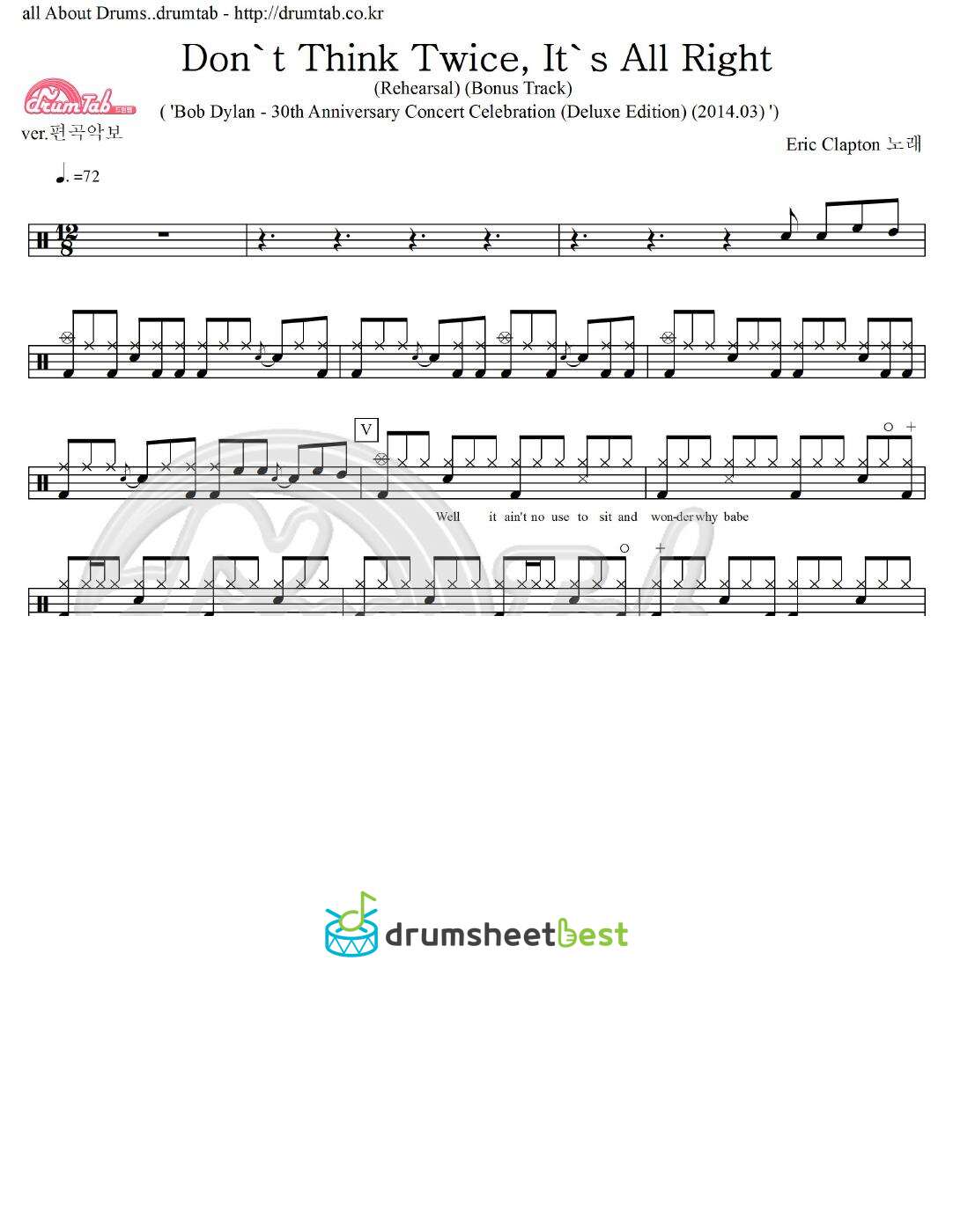 Don't Think Twice, It's All Right (Rehearsal) (Bonus Track) preview page 1